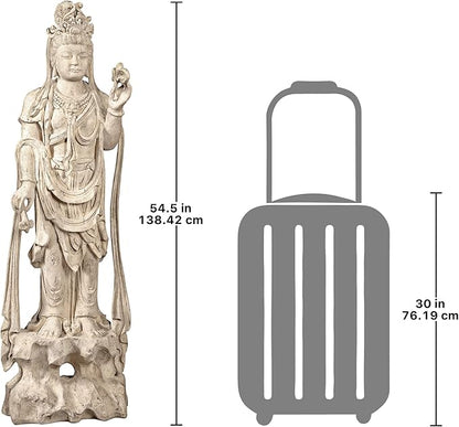 Design Toscano Guan-Yin Patroness of Compassion Asian Decor Outdoor Garden Statue, 54 inches Tall, Fiberglass Cast Stone Resin, Limestone Finish