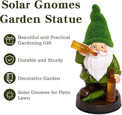 Topadorn Solar Gnome Garden Decor, Garden Gnome Sculptures with Solar LED Lights, 12'' Resin Outdoor Figurine for Yard Patio Decor Lawn Ornaments Porch Gifts