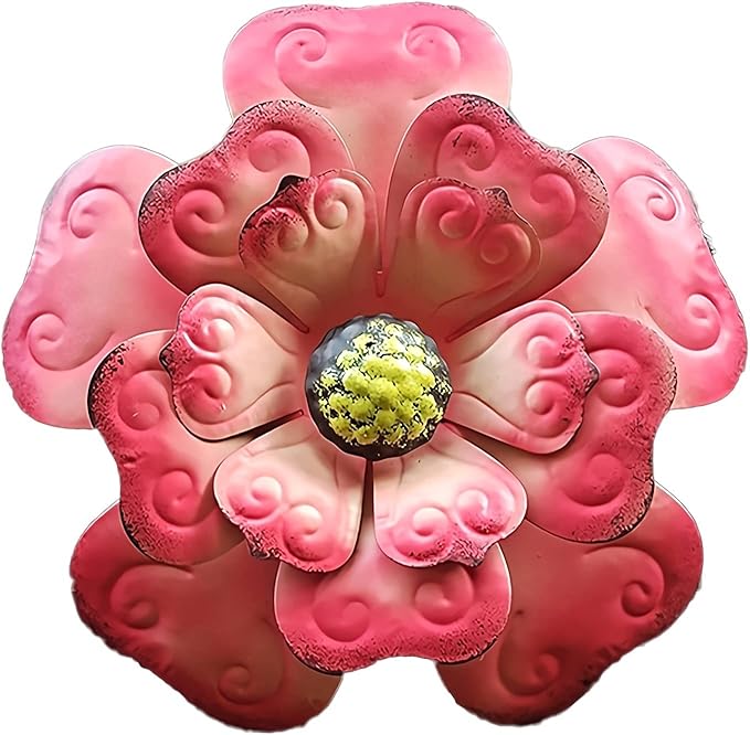 Metal Flower Wall Art Decor 12 in Iron Beautiful Floral Sculpture Hanging Wall Statue for Home Garden Patio (Color : Pink)