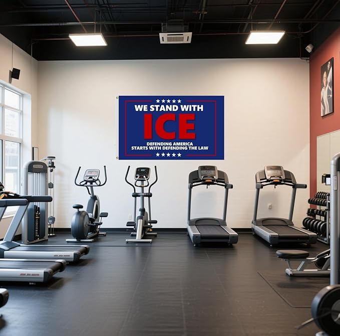 We Stand With Ice Flag 4X6Ft, Defending America Starts With Defending The Law Flags,CIty Banner, Men Women Banner,Vibrant Colors, Double Stitched with 2 Brass Grommets, Bar Garden Street Decoration, GYM, Office Decor,Indoor Outdoor Use,Gifts. (12X18FT)