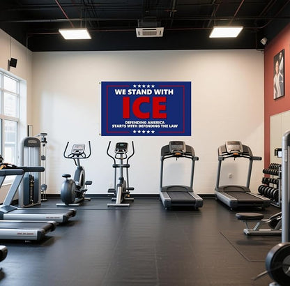 We Stand With Ice Flag 4X6Ft, Defending America Starts With Defending The Law Flags,CIty Banner, Men Women Banner,Vibrant Colors, Double Stitched with 2 Brass Grommets, Bar Garden Street Decoration, GYM, Office Decor,Indoor Outdoor Use,Gifts. (6X10FT)