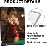 Cafemira Vintage tin sign,sexy woman &pool table,Metal sign Art Decor wall,for studio,office,cafe,bar,living room,Yard,Patio,pool hall decorative plaque poster,easy to hang.8x12 Inch
