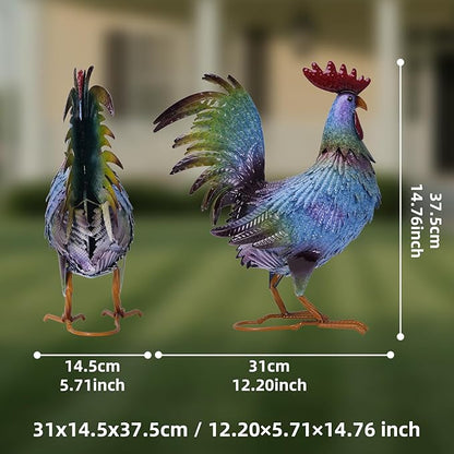 Metal Chicken Garden Sculptures & Statues,Vivid Lawn Ornaments for Garden Decorations Outdoor, Blue Rooster Gift for Housewarming,Home Decoration for Christmas Holiday
