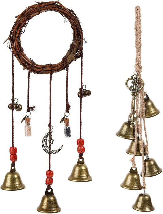 2 Pieces Witch Bells for Door Knob for Protection Hanging Bell Wind Chimes Handmade Decorative Bell for Boho Home Room Witchy Decor (Retro)