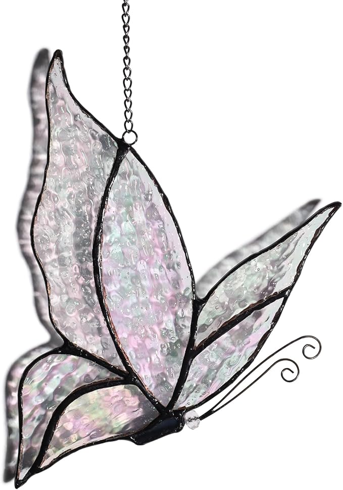 Holographic Butterfly Sun Catcher Stained Glass Window Hanging, 7 * 5 inches Stained Glass Butterfly Decor, Holographic Butterfly Lover Gift for Women, Men, Wife, Lovers, and Mom