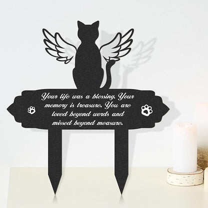 Rngmsi Cat Memorial Decorations - Garden Stakes Markers with Angel Wings, Waterproof Metal Plaques for Cemetery, Cat Grave Decor
