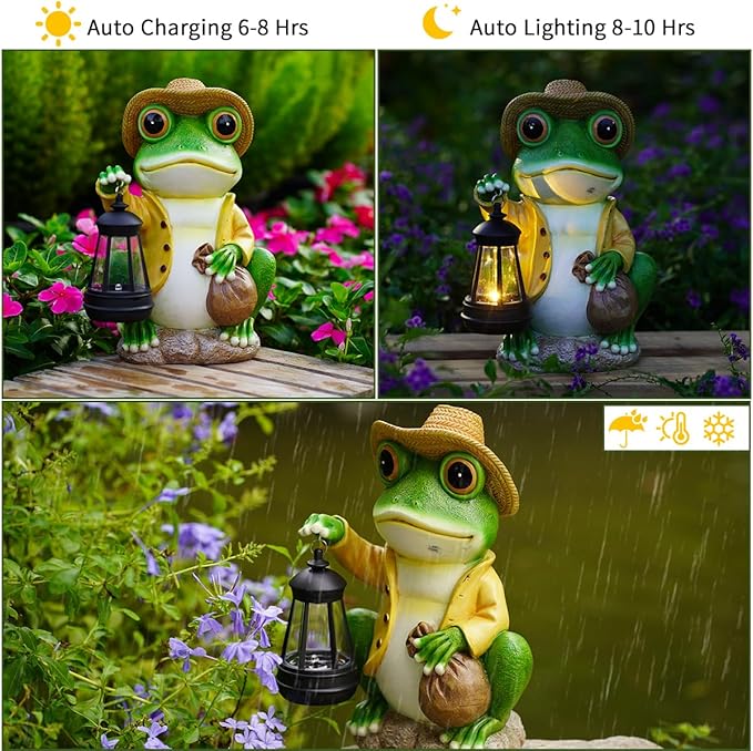 twinbling Frog Garden Statue with Solar Lantern - Large 13 in Solar Frog Statue Outdoor for Yard, Patio, Porch, Lawn and Balcony Decorations, Gift for Gardeners and Housewarming