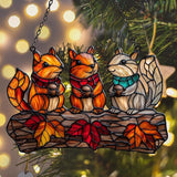 Autumn Squirrel Acrylic Suncatcher Stained Glass Effect Window Car Hanging Christmas Ornament Indoor Outdoor Decor Garden Sun Catcher Panel for Acrylic Suncatcher Lover for Women Mom Grandma