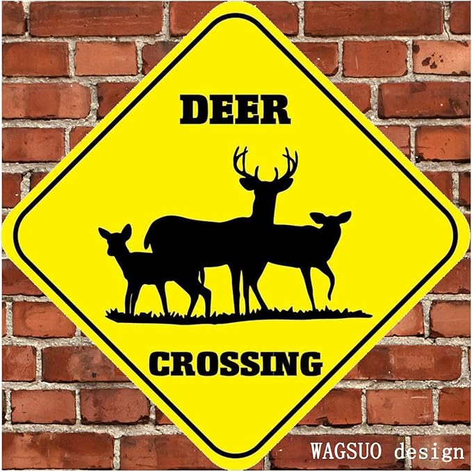 Deer Crossing Signs Square Funny Metal Signs for Home Decor Kids Room Gate Yard Sign Novelty Gifts 12"x12"