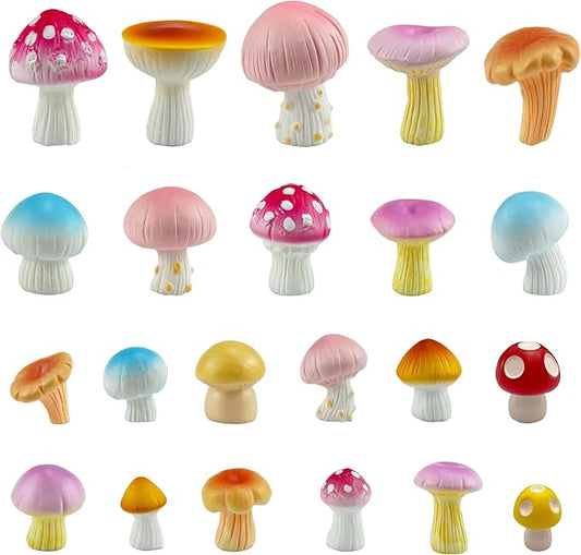 JKanruh 22 Pcs Mini Resin Mushroom Decor,Tiny Mushroom Figurines for Aquarium,Garden Decoration, Bonsai Micro Landscape Craft