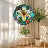 Colorful 7.87'' Lily Flowers Stained Glass Window Hanging - Sun Catcher for Indoor Window Decor, Garden, or as Thoughtful Gifts for Women, Wife, Mom on Party, Birthday, Housewarming