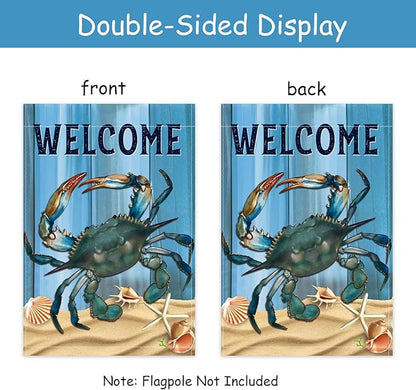 WHPCT Crab Garden Flag,Welcome to Undersea World Garden Flag,Marine Life Yard Porch, Party Holiday Decor, Vertical Double Side 12x18 Inch