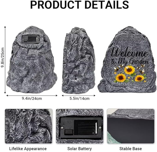 Garden Stone Sculpture with Bees and Sunflowers, Solar Resin Outdoor Sculpture, Suitable As A Grave Decoration for Gardens, Lawns, Cemeteries, Memorial Gifts, Home Decoration