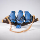 Decorative Hanging Bird Ornament, Three Blue Birds on Branch, Garden Outdoor Decor, Hanging Tropical Bird Patio, Lawn, Tree Porch Decor Large Size: 11 inches
