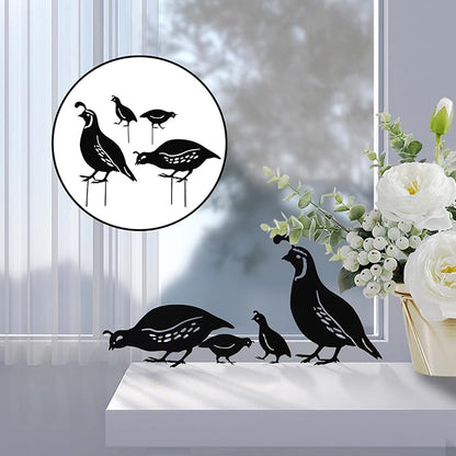 Yardwe 8PCS Metal Quail Yard Art, Outdoor Garden Decoration, Creative Black Iron Quail Ornaments for Lawn, Pathway, Courtyard, and Planters