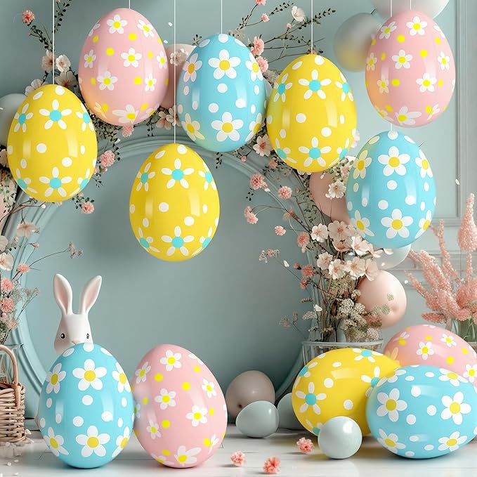 Leyndo 12 Pack 18 Inch Easters Inflatable Eggs Easter Large Blow up Inflatable Jumbo Plastic Eggs Outdoor Decor Colorful Ornaments for Yard Garden Lawn Spring Party Supplies