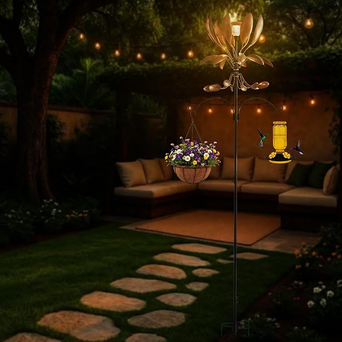 Yard Garden Wind Spinners - Large Outdoor Metal Wind Spinners with Stake, Yard Art Lawn Garden Decor Bronze-Colored Blade Rotator (25.5" W x 92.5" H)