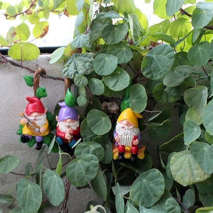 3PCS Cute Gnome Statue Flower Pot Hugger, Music Performance Gnome Resin Hanging Statue Outdoor Garden Decor, Fence Ornaments for Patio Lawn Garden Yard Plant Pot