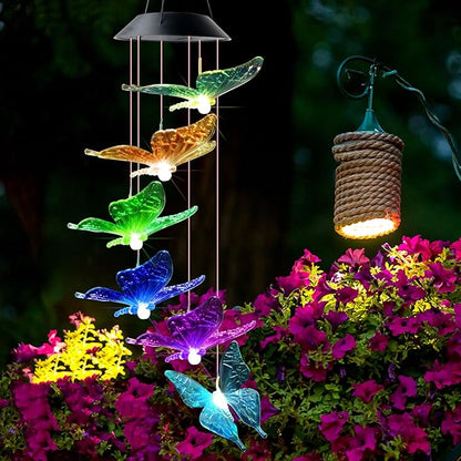 DOUBLEZHE Solar Butterfly Wind Chimes for Outside, Valentines Day Gifts for Her, Birthday Gifts for Women Mom Grandma, for Girlfriend Wife Sister, Solar Lights Garden Outdoor Patio Yard Decor
