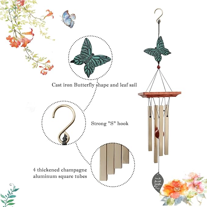 ASTARIN Memorial Custom Wind Chimes for Loss of Loved One, Wind Chimes for Patio Yard Decor, 24'' (condolences-10)