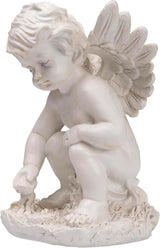 Northlight Heavenly Gardens Distressed Sitting Cherub Angel Outdoor Patio Statue, 12", Distressed Ivory White