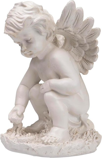 Northlight Heavenly Gardens Distressed Sitting Cherub Angel Outdoor Patio Statue, 12", Distressed Ivory White