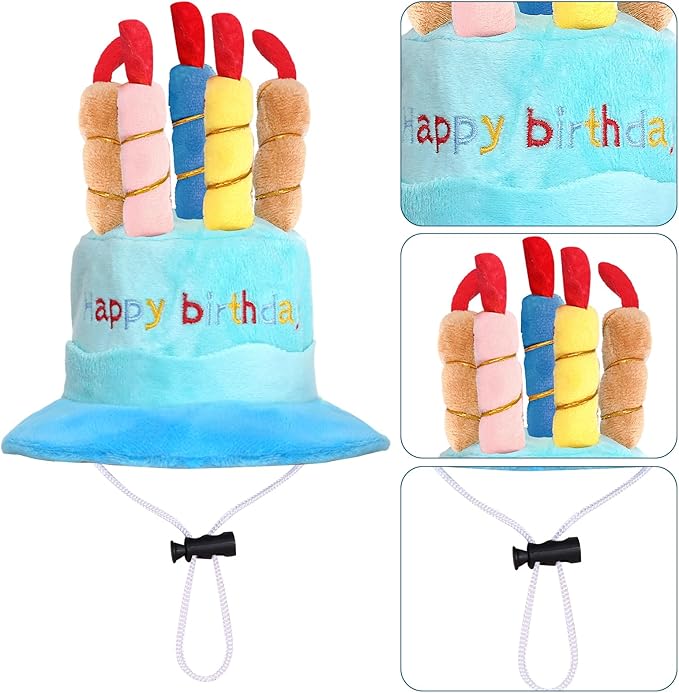 Happy Birthday Porch Goose Outfits with Birthday Cake Hat and Bandana for 17" 23" Cement Lawn Goose Statue Costume for Luau Party Outdoor Garden Yard Decor (Blue)
