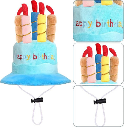 Happy Birthday Porch Goose Outfits with Birthday Cake Hat and Bandana for 17" 23" Cement Lawn Goose Statue Costume for Luau Party Outdoor Garden Yard Decor (Blue)