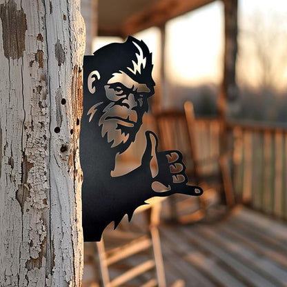 Zckjnoi Sneaky Sasquatch Metal Wall Art - Laser Cut Bigfoot Rock Gesture Sign, 15.8x10.2 Inch Outdoor Yard Decor for Garden & Tree Areas