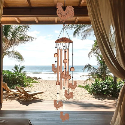INFUNLY Roosters Wind Chimes for Outside 5.5"×5.4" Chicken Pattern Metal Windchime Aluminum Tube Wind Chime with Little Bells Tubes Memorial Wind Bell for Yard Garden Decor Housewarming Birthday Gift