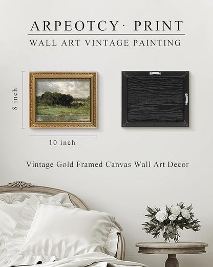 ARPEOTCY Vintage Gold Framed Wall Art, Swale Land Scenery Retro Paintings, 8x10 inch Small Canvas Prints Artwork with Antique Frame, Victorian Wall Picture Decor for Room Gallery Living Room Shelf