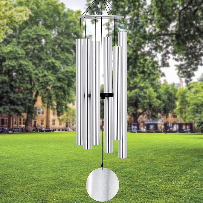 ASTARIN Premium 45-Inch Deep Tone Wind Chimes with 6 Metal Tubes - Elegant Memorial Chime for Mom, for Housewarming and Christmas Silver