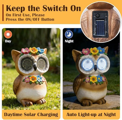 Solar Garden Statue with LED Lights, Dynamic Blinking Lights and Flowers, Outdoor Garden Figurine for Patio Porch Lawn Backyard Decor, Housewarming Gifts for Women (Owl)