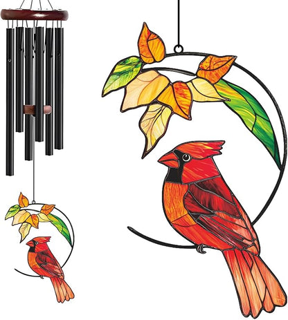 Personalized Metal Wind Chime Garden Sign, 40 Inch Outdoor Colorful Bird & Flower Memorial Decor, Yard Hanging Plaque for Patio Porch Lawn (JSTY373)