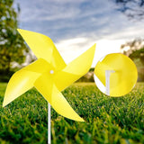 HARFINGTON 50pcs Windmills for The Yard Garden 17" x 11" 4 Leaves Pinwheels Wind Mills Spinners Windproof Waterproof Bird Devices with Stakes for Patio Decor, Yellow