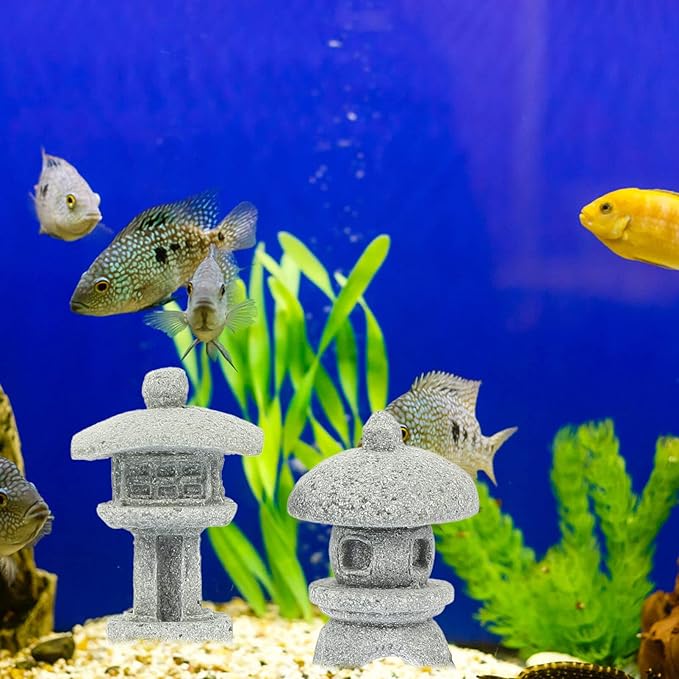 Yardwe Miniature Pagoda Statue Japanese Sandstone Lantern for Zen Garden Micro Landscape Indoor Outdoor Decoration 1.25X0.82X0.82 Inch Set of 4