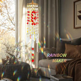 Crystal Wind Chimes for Outside with Rainbow Light Reflections Glass Bells and Rose Gold Alloy Hooks Indoor Outdoor Decor for Home Garden Patio Porch Birthday House Warming (Red-Love)