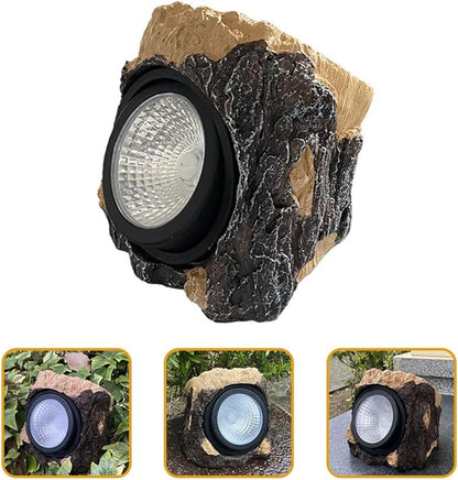 SHINEOFI Solar Walkway Lights and Solar Garden Lights Stump Shape Resin Landscape Lighting for Outdoor Patio Yard Décor Lawn Decorations