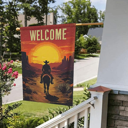 Western Cowboy Welcome Garden Flags 12×18 Inch Double Sided Decorative Yard Banner Seasonal Flag for Outdoor Outside Decor