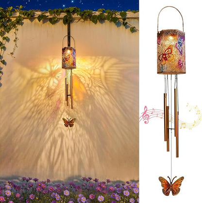Solar Wind Chimes for Outside, Butterfly Gifts Women 3D Multicolor Waterproof Solar Lantern Chimes Outdoor Lights Hanging Decor for Garden, Porch, Yard Gifts for Mom Grandma