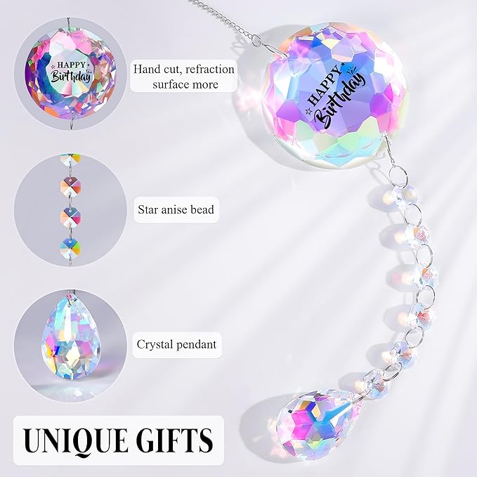Happy Brithday Gifts, Gifts for Women Friend Mom Wife Daughter Girlfriend Grandma Granddaughter Aunt Birthday, Suncatcher for Home Office Bedroom Living Room Garden Decoration, Sun Catcher (Brithday)