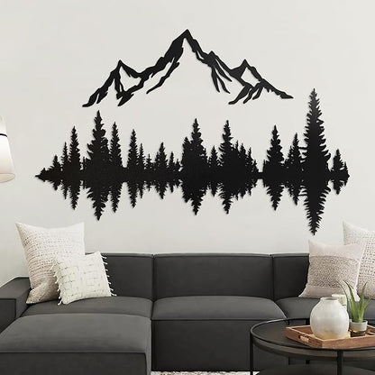 Metal Mountain Wall Art 48" x 40", Mountain Wall Decor, Art Wall Hangings for Living Room, Bedroom, Black, 48 Inch Long