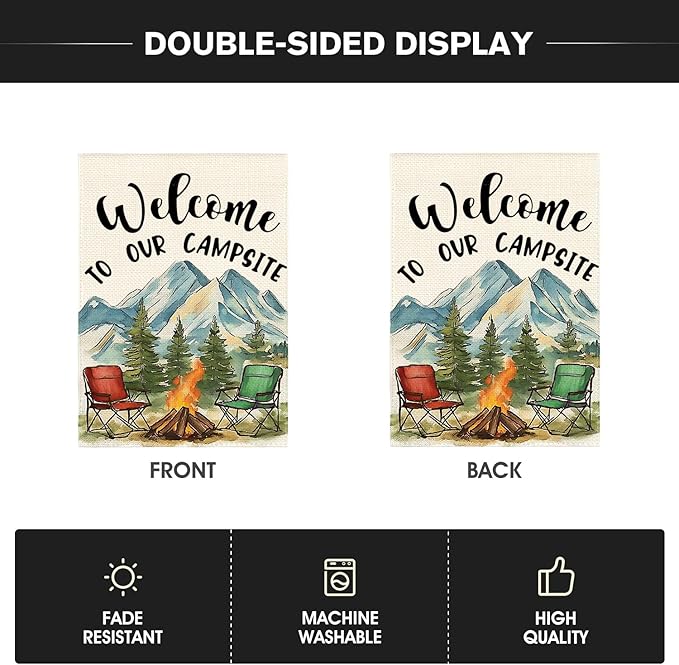 AVOIN colorlife Welcome To Our Campsite Camping Garden Flag 12x18 Inch Double Sided, RV Campfire Camper Yard Outdoor Decoration