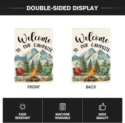 AVOIN colorlife Welcome To Our Campsite Camping Garden Flag 12x18 Inch Double Sided, RV Campfire Camper Yard Outdoor Decoration