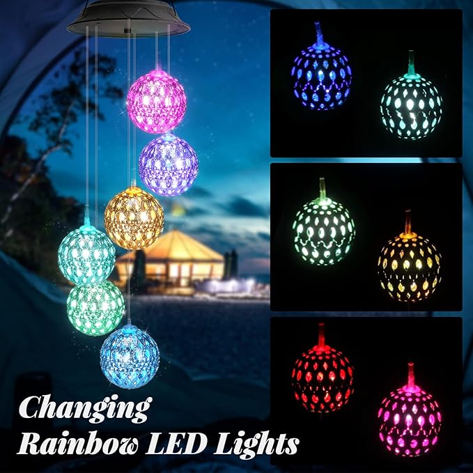Gifts for Women, Mom Grandma Gifts for Mothers Day, Birthday Gardening Gifts for Women, Solar Lights Outdoor Decorative Solar Wind Chimes for Outside Gold Ball Garden Decor Yard Patio Porch