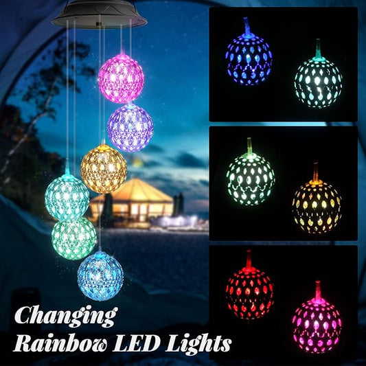 Gifts for Women, Mom Grandma Gifts for Mothers Day, Birthday Gardening Gifts for Women, Solar Lights Outdoor Decorative Solar Wind Chimes for Outside Silver Ball Garden Decor Yard Patio Porch