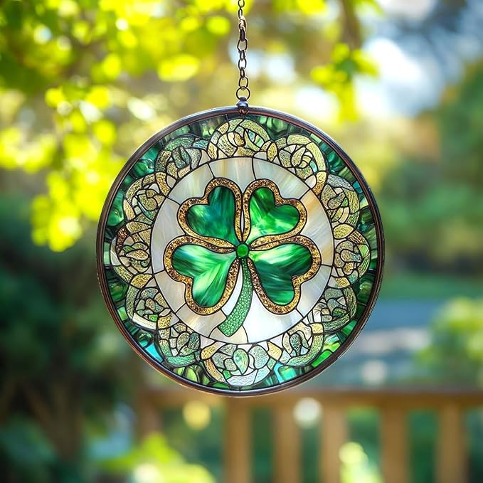 Shamrock Acrylic Suncatcher, Boho Suncatchers for Window Hanging Ornament, Stained Glass Effect Indoor Outdoor Garden Decor for St. Patrick's Day, Gifts for Mother's Day, Mom, Grandma, Wife, Women