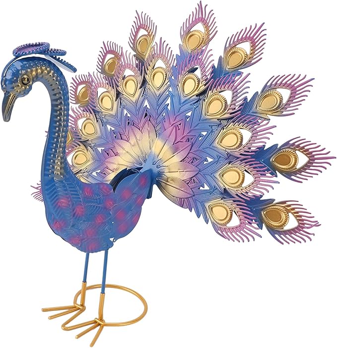 Peacock Garden Statue, Iron Sculpture Multicolor S - Elegant Outdoor Yard Decor, Weatherproof Patio Accent