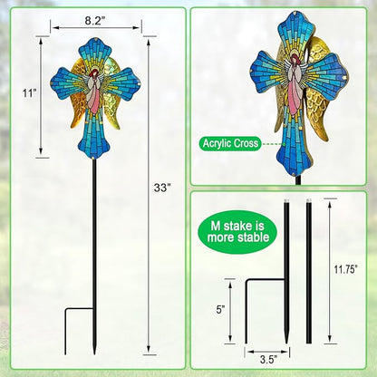 Solar Cross Garden Stake Lights for Outdoor,Cemetery Decorations Yard Patio Decor,Angel Wings Cross Solar Christmas Lights Outside,Memorial Gifts