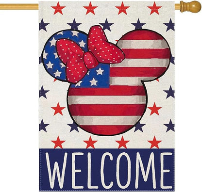 Welcome 4th of July House Flags for Outdoor Decoration, Patriotic Air Balloon Stars Large Yard Flag,Decorative 250th America Years Anniversary Decor for Summer Outside,28x40 Inch Vertical Double Sided